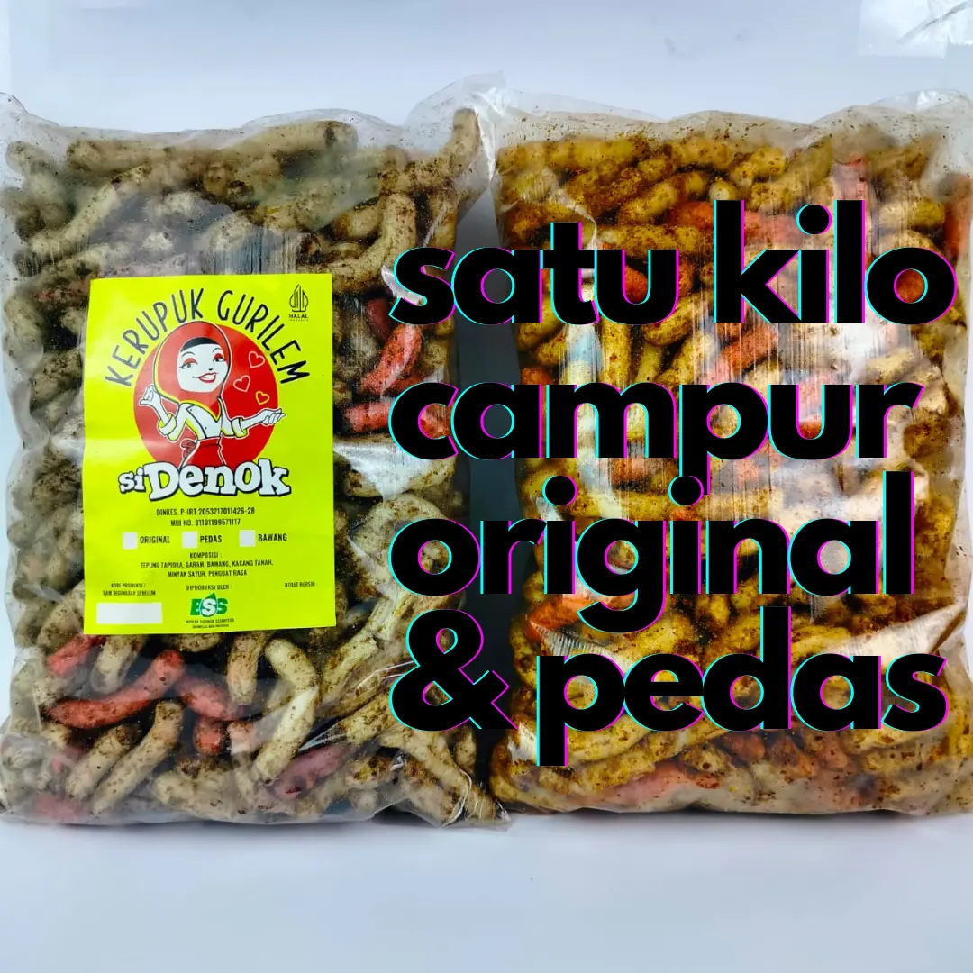 Paket 1kg Campur Original & Pedas Kerupuk Gurilem Sidenok Cemilan Goreng