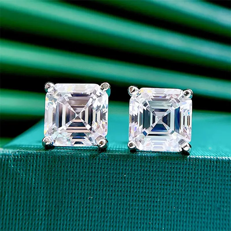 Real Pure S925 Sterling Silver Cute Stud Earrings Square Shape 7x7mm AAA CZ Fine Jewelry