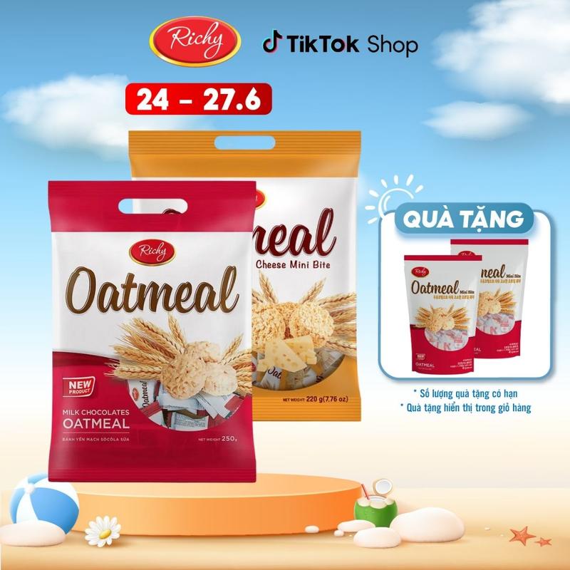 [DUY NHẤT 24.6 - 27.6 Mua 2 KÈM 2, mua 3 KÈM 3, mua 4 KÈM 4]  OATMEAL Combo Snack Ăn Vặt bánh yến mạch vị Sữa 206g, 250g và vị phô phô mai 220g bánh  ngũ kẹo