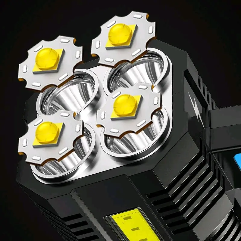 senter led super bright 4 mata led mata cob light super terang 48 w chargeable cas portable Baterai Lampu  Usb 5