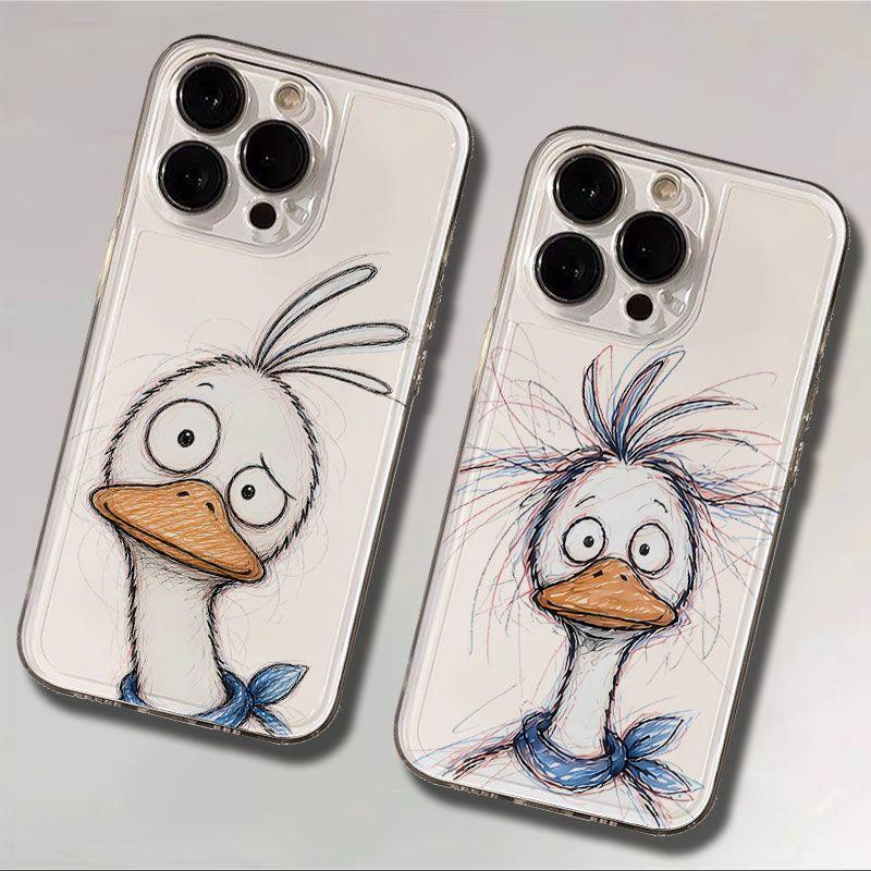 Vỏ trong suốt chống va đập bền bỉ con vịt vẽ tay nét lộn xộn phong cách nghệ thuật cho iPhone