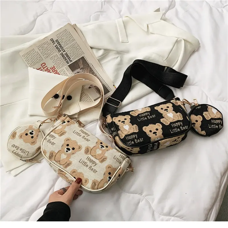 Túi Kẹp Nách, In Ấn Chất Lượng Cao, In Cổ Điển Thiết Kế Gấu Nhỏ Chất Liệu Nylon, Túi Đeo Chéo Nhỏ Phong Cách Thường Ngày Ví Tròn Mini, Mặt Dây Chuyền, Dành Cho Nữ 1