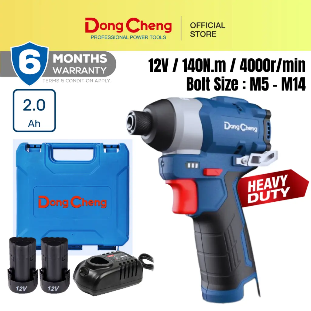 【DongCheng】2 Fast Charging Baterries Brushless Impact Driver DCPL04-8 Cordless 12V Max Battery Hardcase Box Screwing Machine Pemutar Skru Impak Tanpa Kord 140N.m