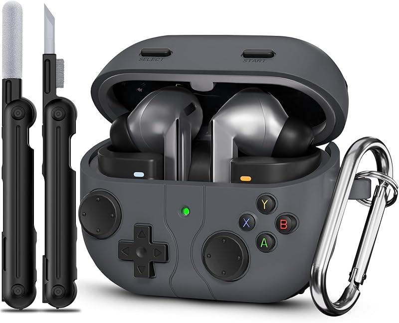 Ốp Galaxy Buds 3 Ốp Trò Chơi Cổ Điển Ốp Galaxy Buds 3 Pro Thiết Kế Máy Chơi Game Silicon Mềm Ốp Nút 3D Dành Cho Nam Giới Tương Thích Với Samsung Buds Pro 3 Đi Kèm Với Bộ Dụng Cụ Làm Sạch Màu Xám Đậm