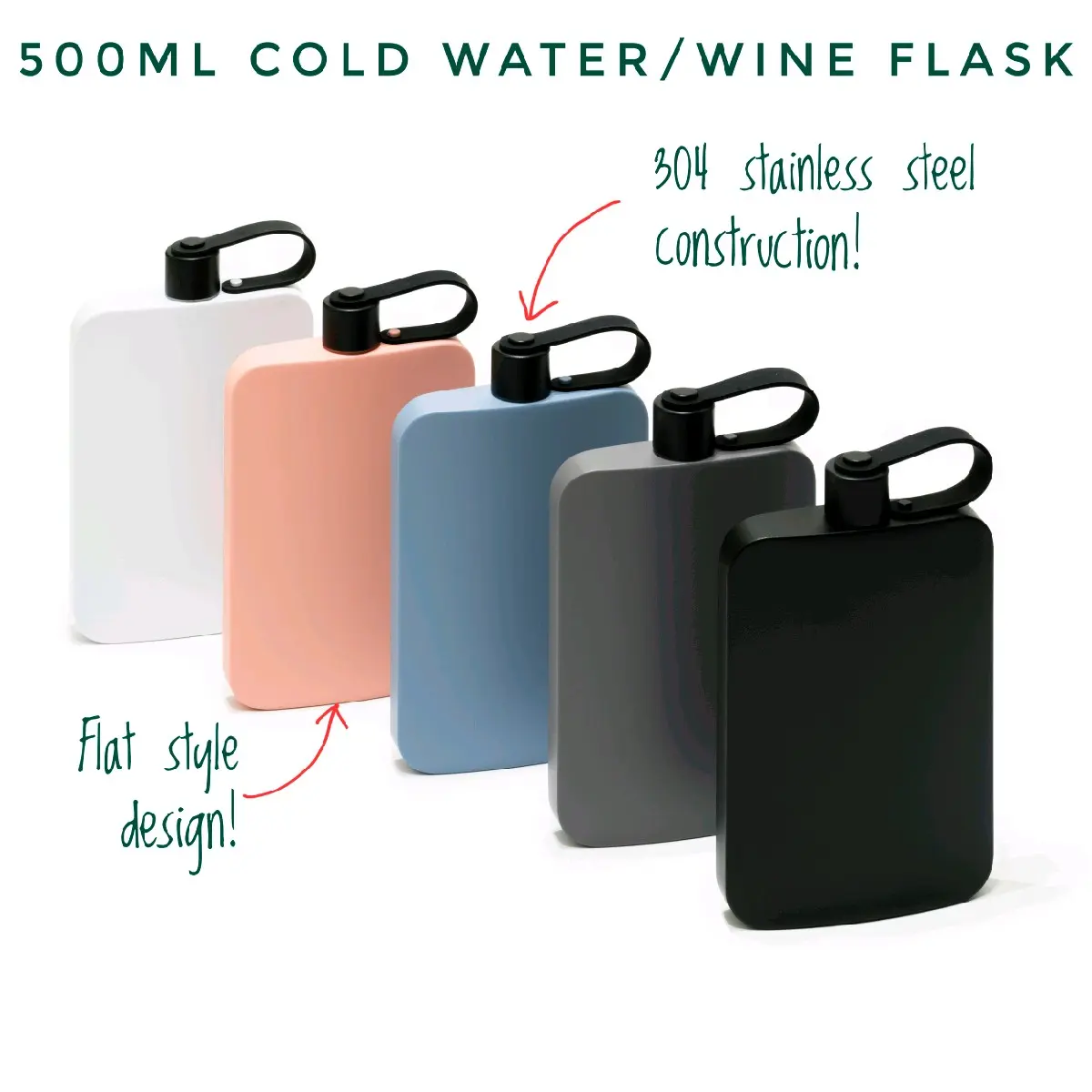500ml 304 Stainless Steel Cold/Lukewarm Water/Wine Flask Flat Style Bottle [SG STOCK]