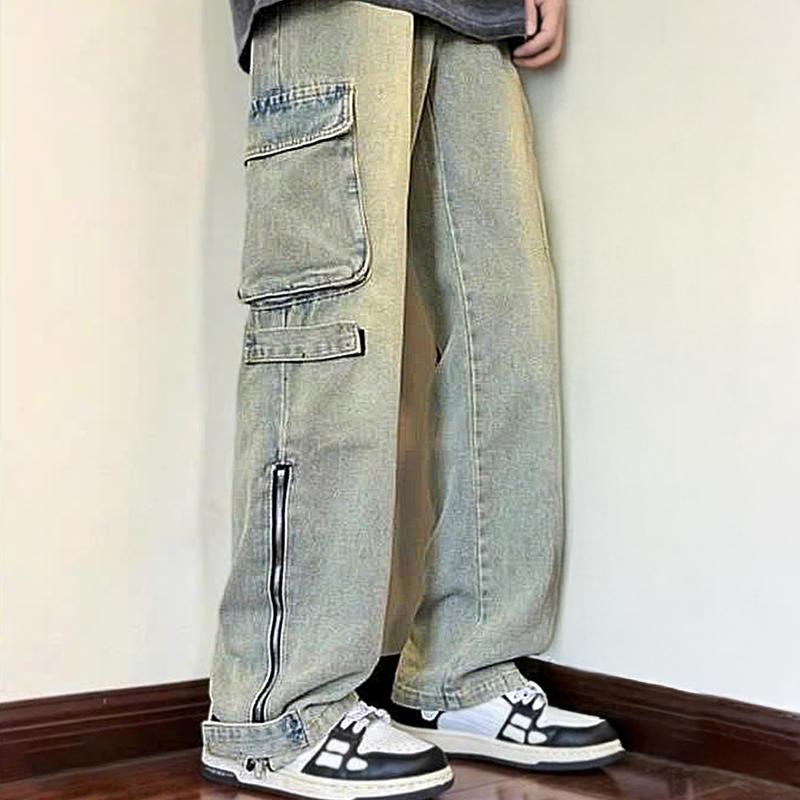 Quần baggy jean nam ống rộng màu xanh nhạt wash khóa gấu chất bò co dãn nhẹ 4 chiều mẫu B819 dáng chuẩn Menswear Pants Có Túi  - TCS Trùm Chuyên Sỉ