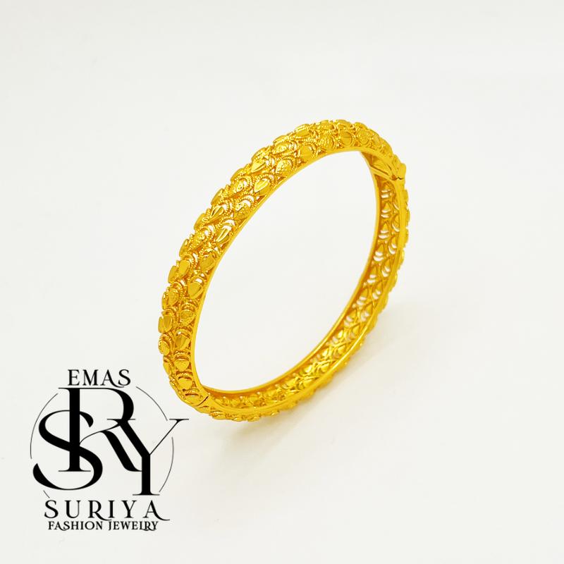 BG47 - T57C Bangle Fashion Bunga Kikir Pasir Lebar 0.85 CM Emas ...