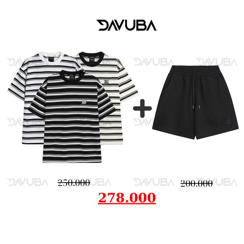[Combo độc quyền DAVUBA] Áo thun trơn kẻ sọc Dream + quần short D CB27