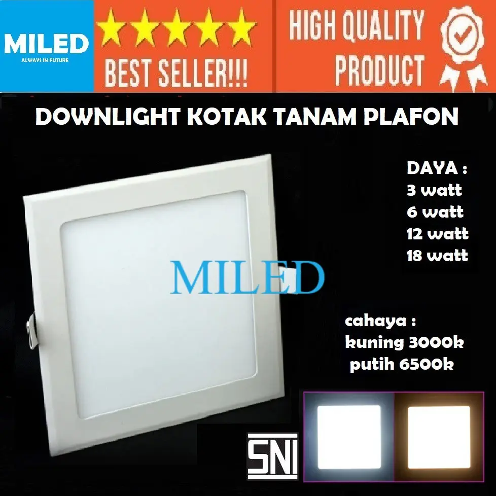 LAMPU DOWNLIGHT LED RATA PLAFON 3W 6WATT 12 WATT 18 WATT PUTIH/KUNING BENTUK KOTAK/SEGI TANAM PLAFON