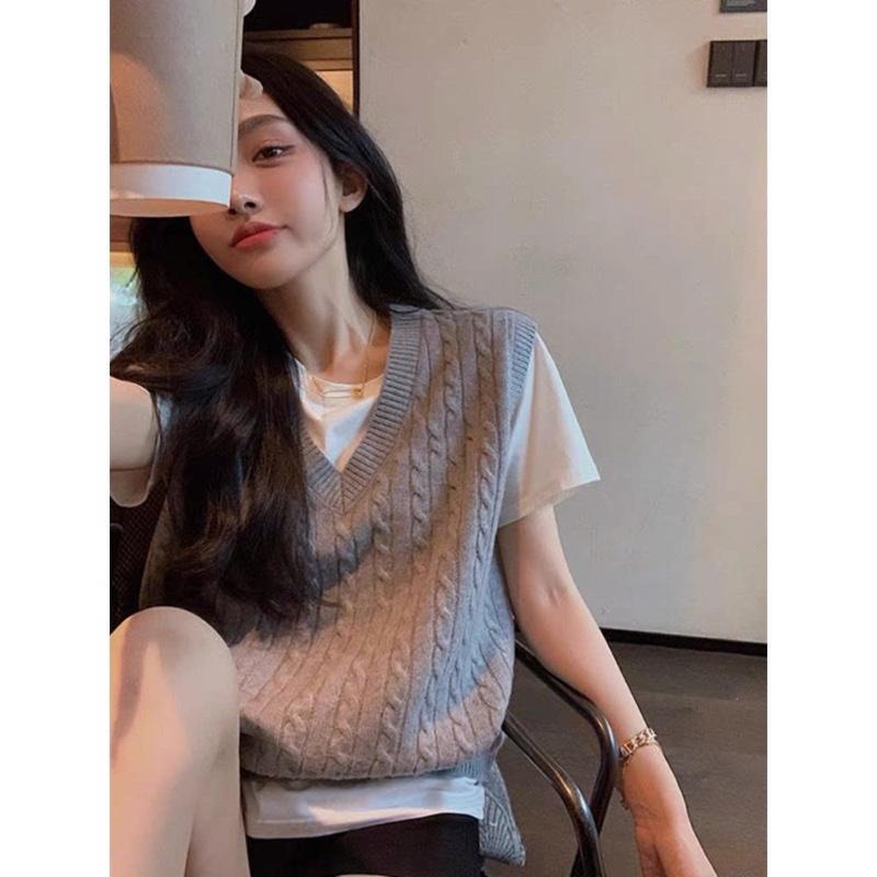  Áo GILE Nữ áo GILE len unisex thêu ngựa dệt kim xoắn thừng hàng QCCC phong cách VINTAGE màu đen trắng xám be xanh - RB 