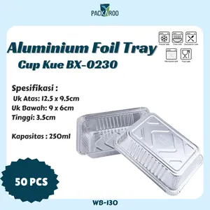 Alumunium Foil Cup Kotak 250ML BX-0230 + Tutup Mika 50 Pcs / Cup Macaroni Schotel, Dimsum Mentai TERMURAH