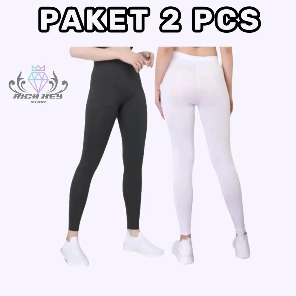PAKET 2  PCS LEGGING  PANJANG POLOS SPANDEX LICIN Celana Panjang Cewek daily ❤ hitam