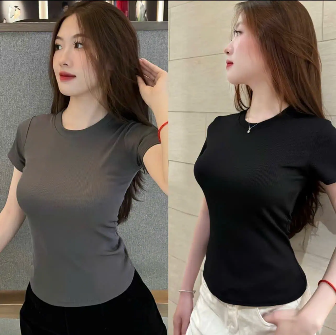 [ ComBo 3 Áo Nữ - Cổ tròn ] Áo Thun tăm Cổ tròn mặc ôm người tôn dáng,chất liệu co giãn,thoáng mát aobody  ngantay Áo thun nữ | BigBuy360 - bigbuy360.vn