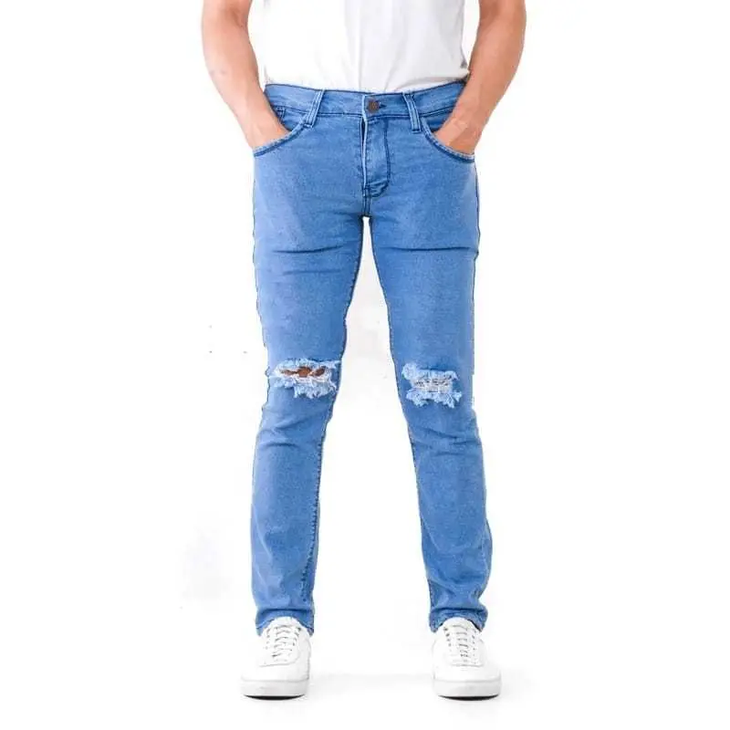 Celana jeans pria sobek abu grey slimfit stretch panjang cowok ripped celana denim dewasa robek skinny pensil korea style 6