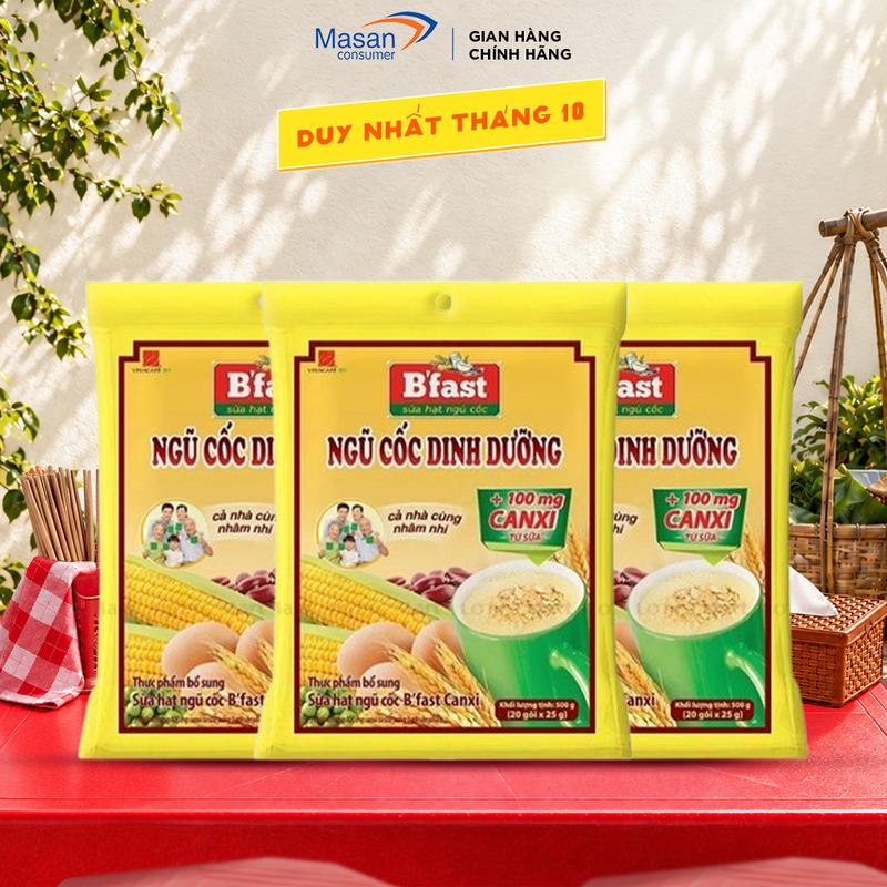 Combo 3 Thực phẩm bổ sung Sữa hạt ngũ cốc B'fast Canxi bịch x 20gói x 25gr