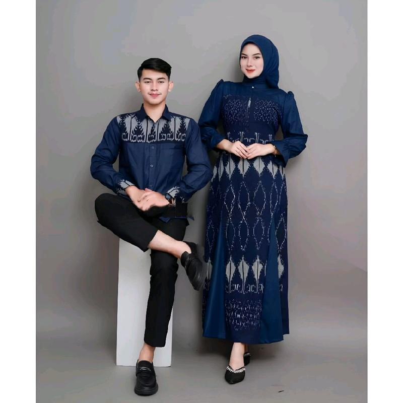Baju Couple Gamis Tenun Troso, Dress Tenun Kondangan Pesta Formal Hitam Kombinasi, Baju Kekinian Pasangan Lebaran Kemeja Tenun B67 2