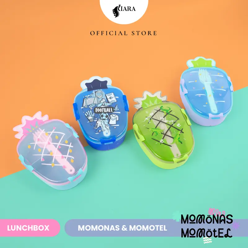 Kiara Lunch Box Momotel & Momonas Kotak Makan Kotak Bekal Anak Sekolah Karakter Lucu Gratis Sendok Garpu 100% BPA Free dan Food Grade Plastik Nanas 8