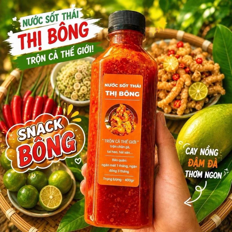 Thị Bông - Nước sốt thái Thị Bông trộn chân gà gỏi hải sản 400gr - Gia vị chua tiện lợi ăn là nghiền nhau là mêchai 330ml gần 400gr