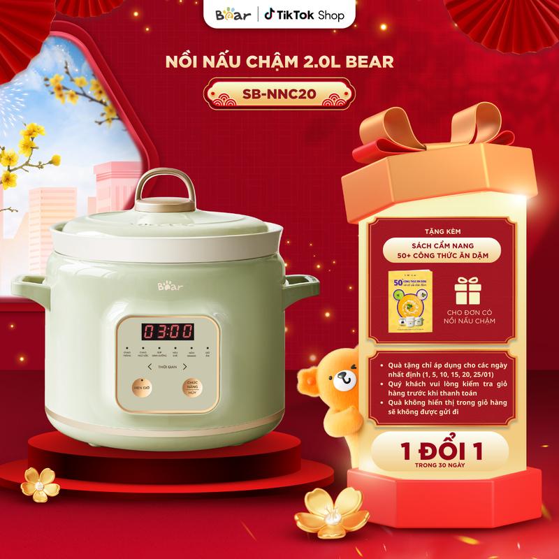 Tặng cẩm nang ăn dặm Nồi Nấu Cháo Chậm BEAR 2L Nồi Nấu Chậm Đa Năng Nồi Nấu Cháo Cho Bé Nồi Hầm Giữ Nguyên Chất Dinh Dưỡng Chính Hãng SB-NNC20