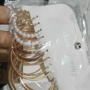 KR Set Anting 6pcs Anting Kotak Geometris dengan Mutiara Imitasi, Desain Retro dan Elegan, Cocok untuk Gaya Klasik atau Modern AF017