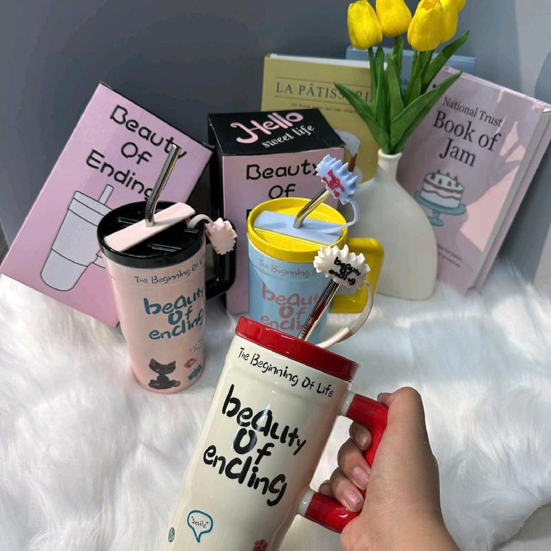  Ly dung tích lớn 650ml kèm ống hút inox xinh sắn  kèm ticker đậy ống hút  2019  