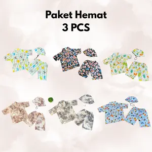 setelan anak plus topi lucu outfit liburan usia 1-5 tahun bahan polimikro