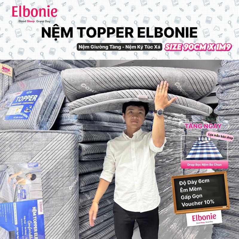 90x1m9 Nệm Topper ELBONIE Độ Dày 6cm đàn hồi cao nệm văn phòng nệm ký túc xá cao su nhân tạo êm ái thoáng khí không xẹp lún 1 nệm tặng 1 ga cotton