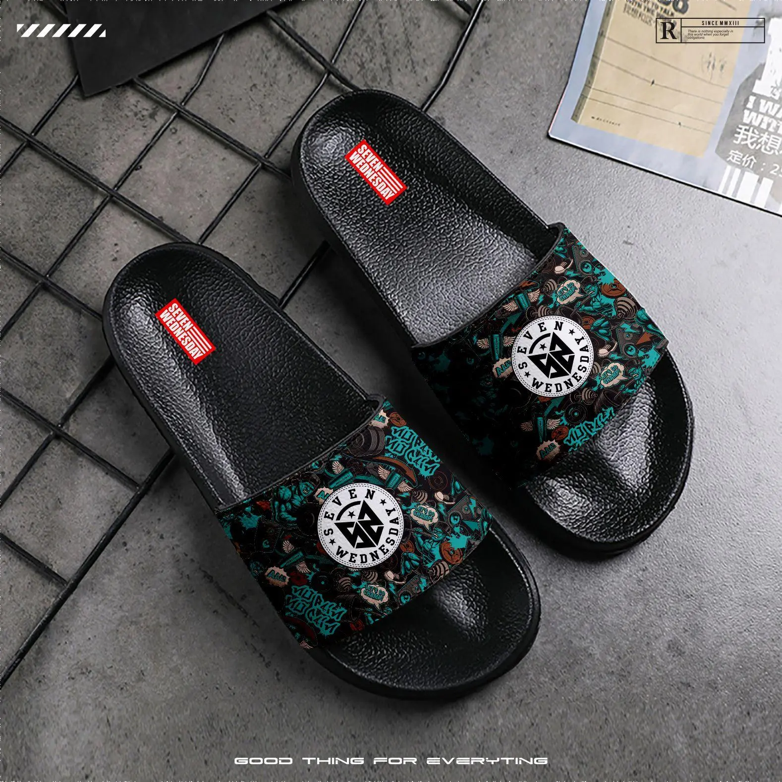 SUPADOS Sendal Selop Unisex Motif Sublime 785 Hitam Keren Sandal Slide Pria Terbaru Sandal Cowok Kekinian Shoes Wanita Kasual