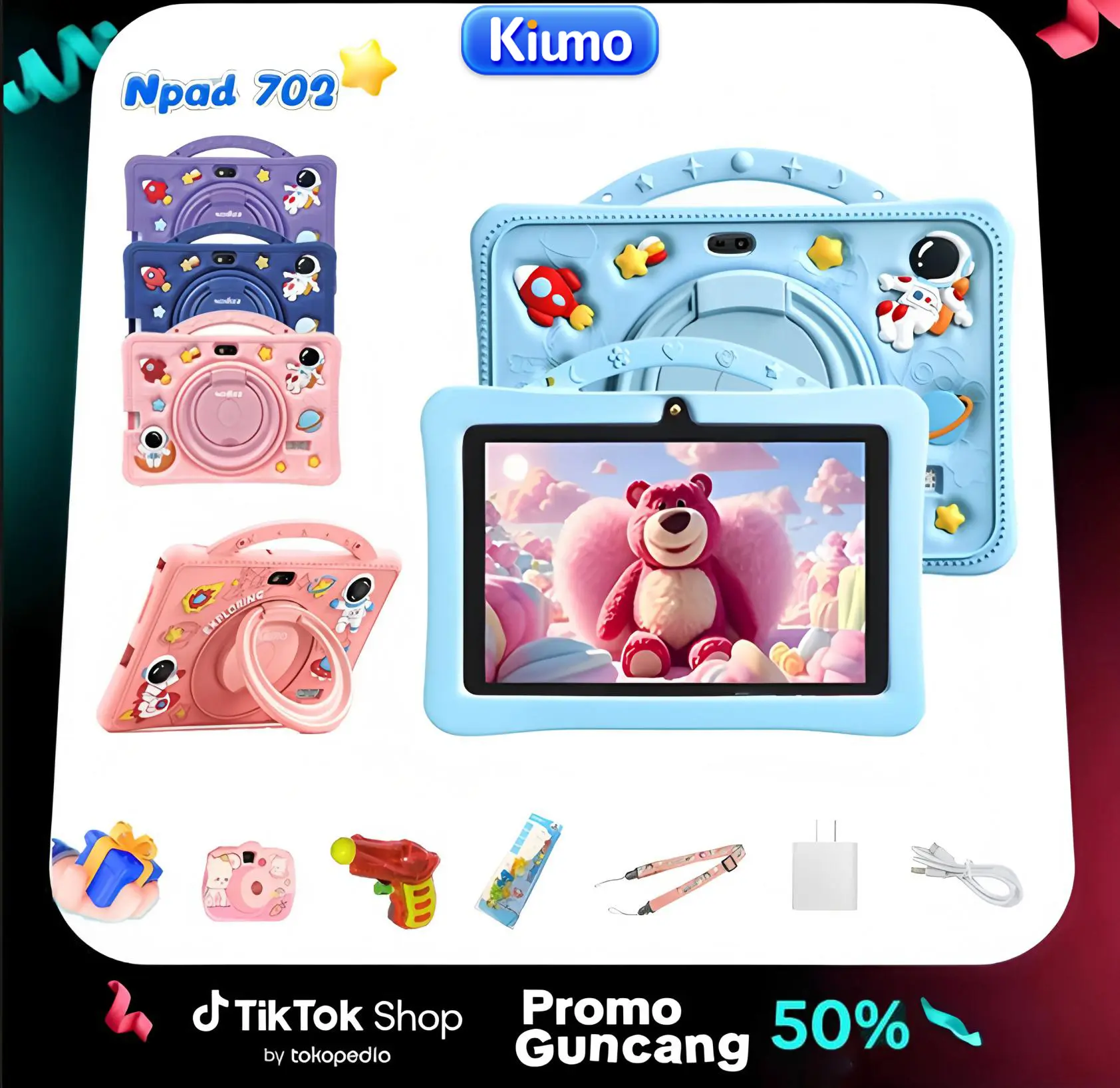 Kiumo【Pendidikan】M901/Tablet Anak/Android 13 6GB/128GB/Tablet 7 inci/Kamera 2MP/Perlindungan Radiasi/Wifi/2Camera Bluetooth