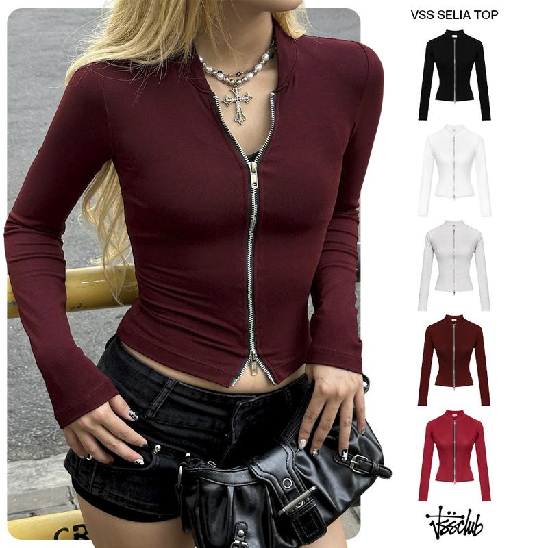 Deal Mở Bán Áo Thun Dài Tay VSS Vải Thun Gân Co Giãn Mềm Mại Thoáng Mát Form Dáng Ôm Body Chiết Eo Khóa Kéo 2 Đầu - ATD10