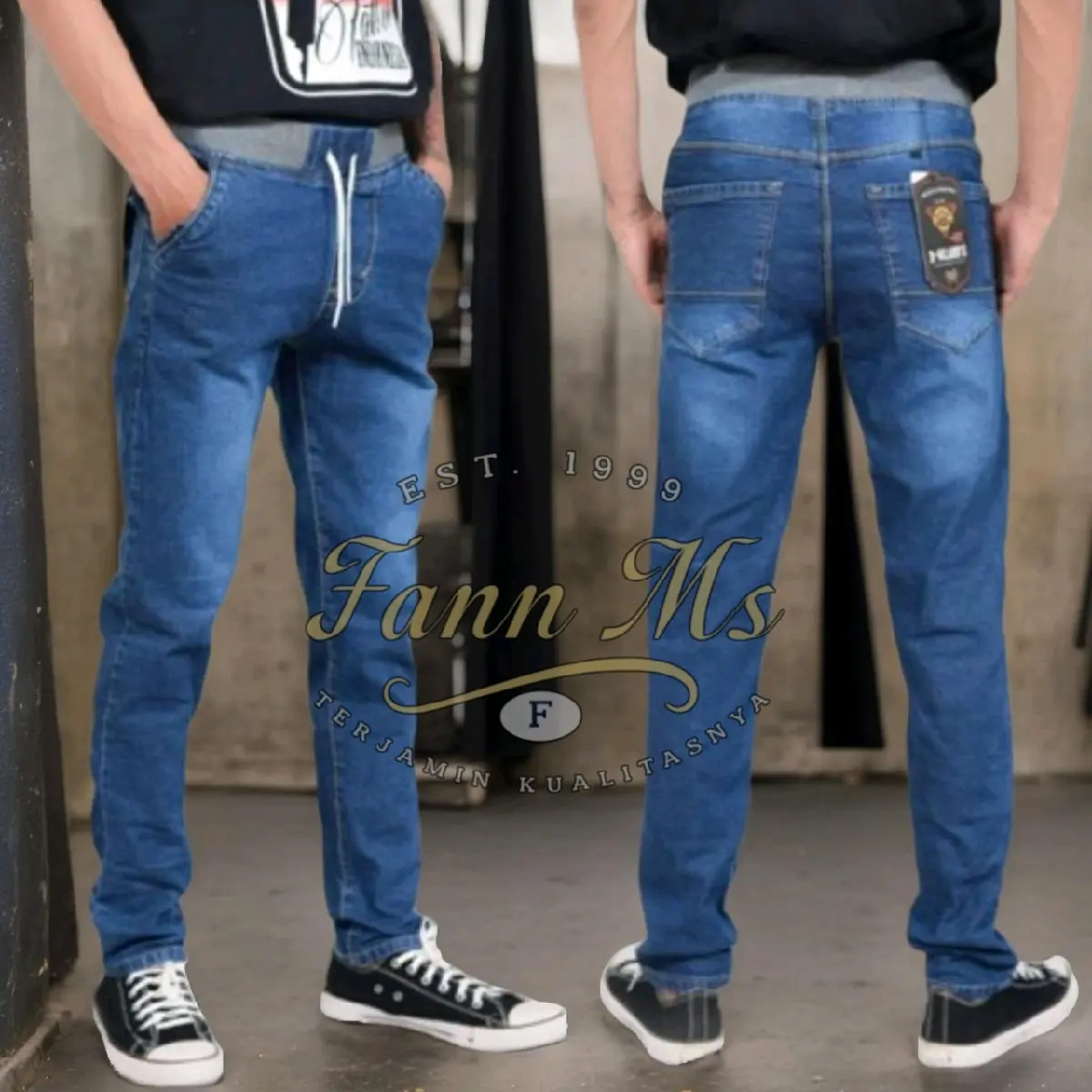 Celana Rip Jeans Panjang Jumbo – Pinggang Karet, Adem & Bisa COD -  Nyaman Stretch