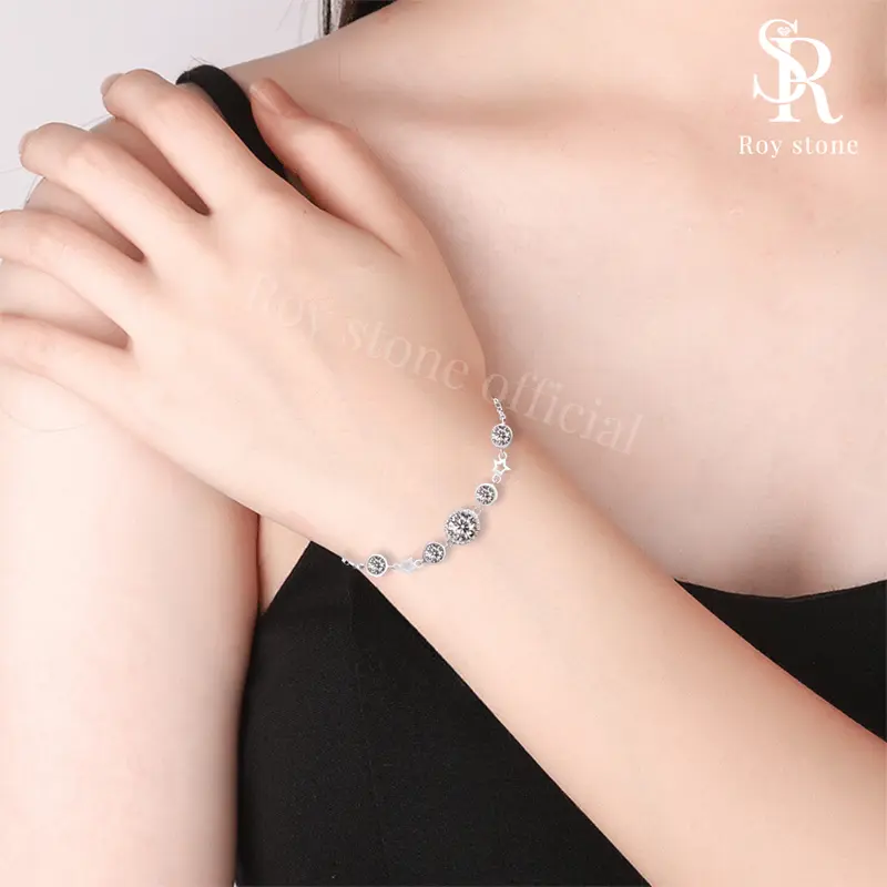 RoyStone - Gelang Luxury Round Bracelet Wanita Perhiasan Moissanite Sertifikat GRA Original Lapis Emas 18K 3