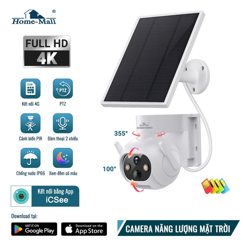 HOME-MALL Camera Năng Lượng Mặt Trời 4K Full HD Chống Nước IP66 Kèm Pin Sạc Tự…