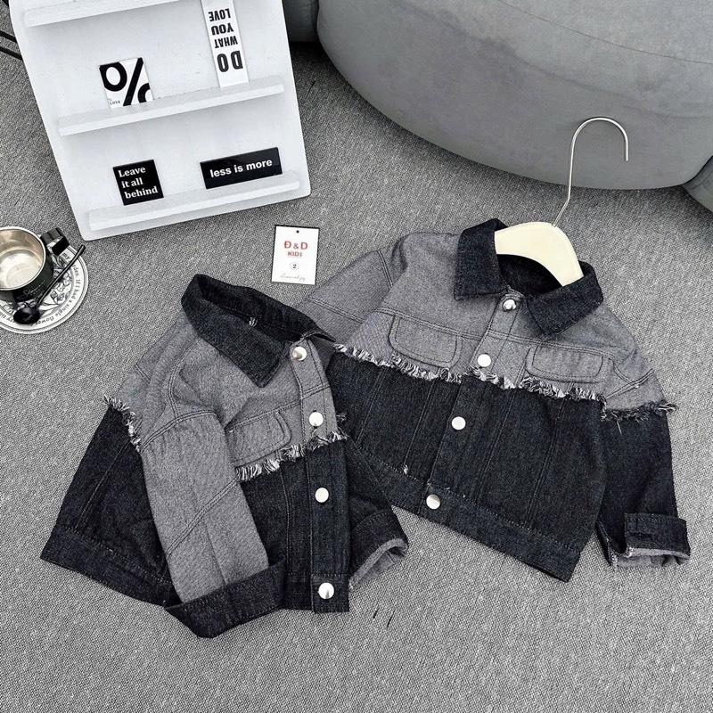 Áo jean MÀI BẠC tua rua và khoác jeans phối 2 màu mới nhất màu xanh và đen cho bé trai có size từ10-30kg