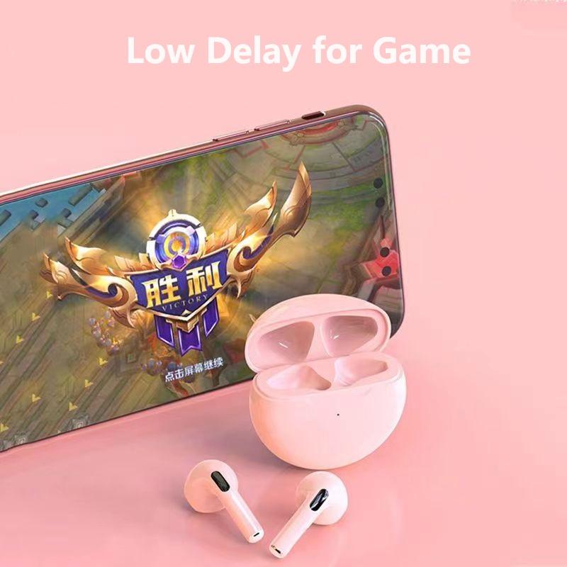 Pro 6 TWS Headset Bluetooth dengan Mikrofon HiFi Stereo Sentuh Speaker Mini Bluetooth Headset Olahraga Tahan Air Headphone Headset Bluetooth Nirkabel Sesungguhnya In-Ear Macaron-1