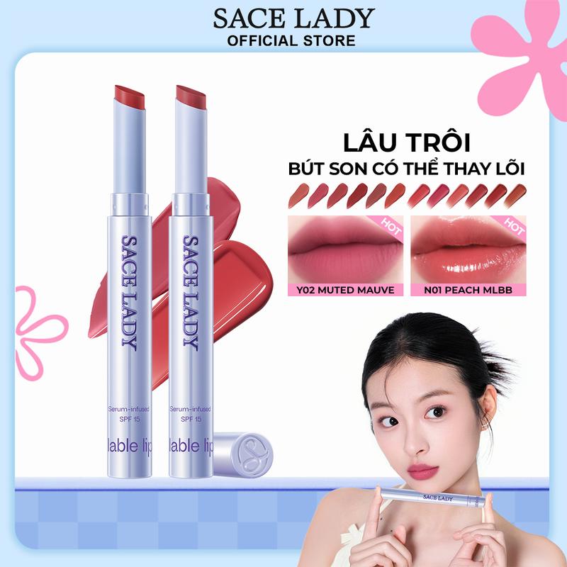 [NEW] Son Bóng Lì SACE LADY Mềm Mịn Dưỡng Ẩm Nhẹ Không Dính Cốc Giúp Môi Căng Mọng Có Thể Thay Lõi