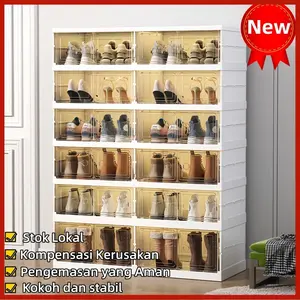Bebas Instalasi Shoe Storage Boxes Box Sepatu Lemari Sepatu Minimalis Pintu Transparan Rak Sepatu Tertutup Anti Debu Rak Sepatu  9 Susun Plastik Lemari Sepatu Rak  kotak sepatu portabel multifungsi dengan