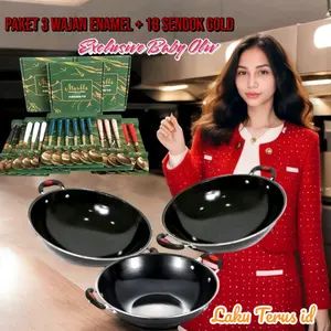 LT 004 Paket 3 Wajan Enamel 18 Sendok Gold Packing Dus Dapur Peralatan Kitchenware