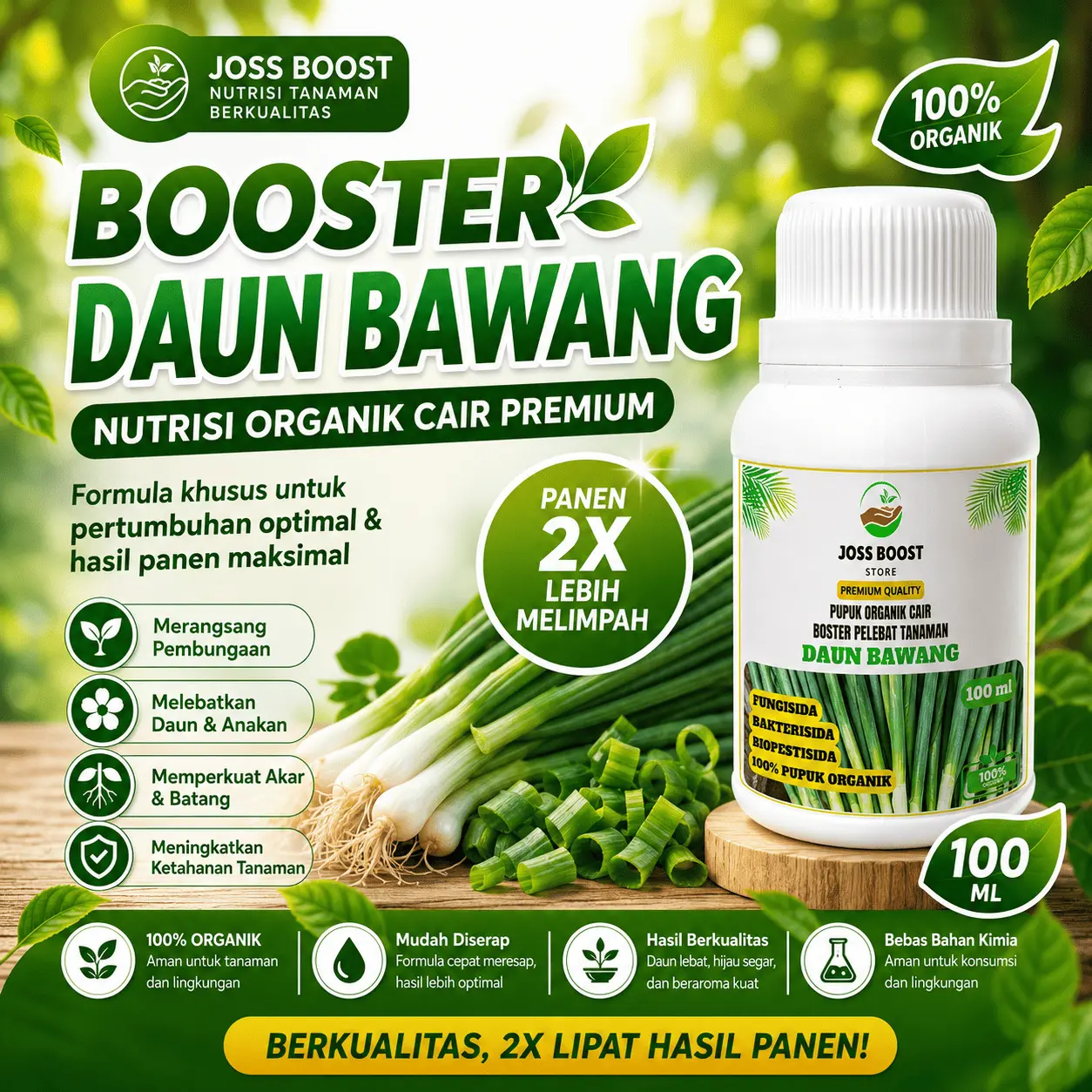 JOSSBOOST pupuk Daun Bawang 100ml pupuk organik cair tanaman Daun Bawang  booster Daun Bawang melebatkan dan memaksimal kan hasil panen