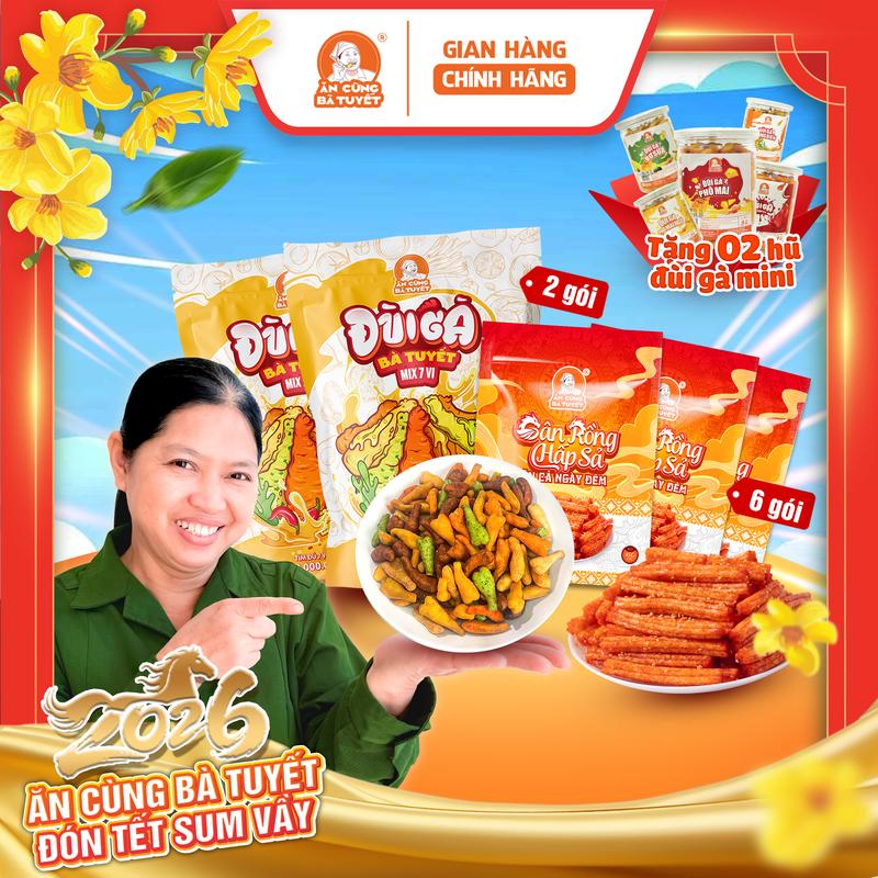  Combo 2 gói ĐÙI GÀ MIX 7 VỊ + 6 GÂN RỒNG tặng 2 hũ bim bim bất kì - ĂN CÙNG BÀ TUYẾT M34 