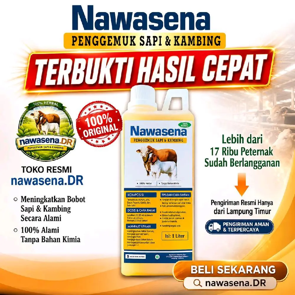Nawasena penggemuk Sapi & Kambing 1 Liter 100% Herbal Alami Meningkatkan Bobot Cepat Tanpa Efek Samping Membantu Penyerapan Nutrisi Pakan