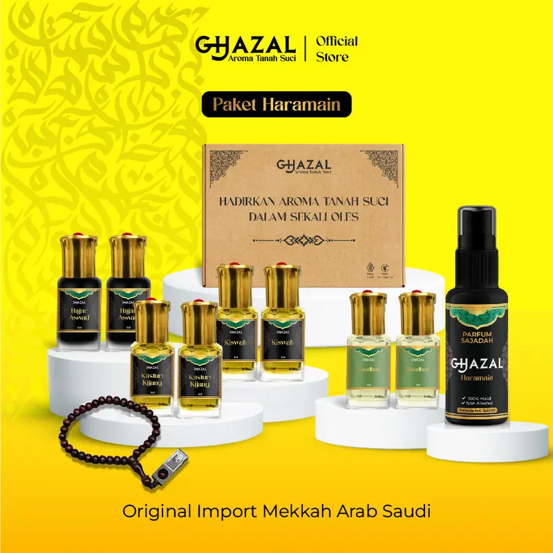 [Beli 1 dapat 10] Paket Parfum Sholat Non Alkohol By Ghazal Parfum (Kasturi Raudhah Hajar Aswad Kiswah) Minyak Wangi Sholat Roll On Tahan Lama Wangi Segar Lembut Untuk sholat dan ibadah wangi tanah suci Bonus Parfum Sajadah 2