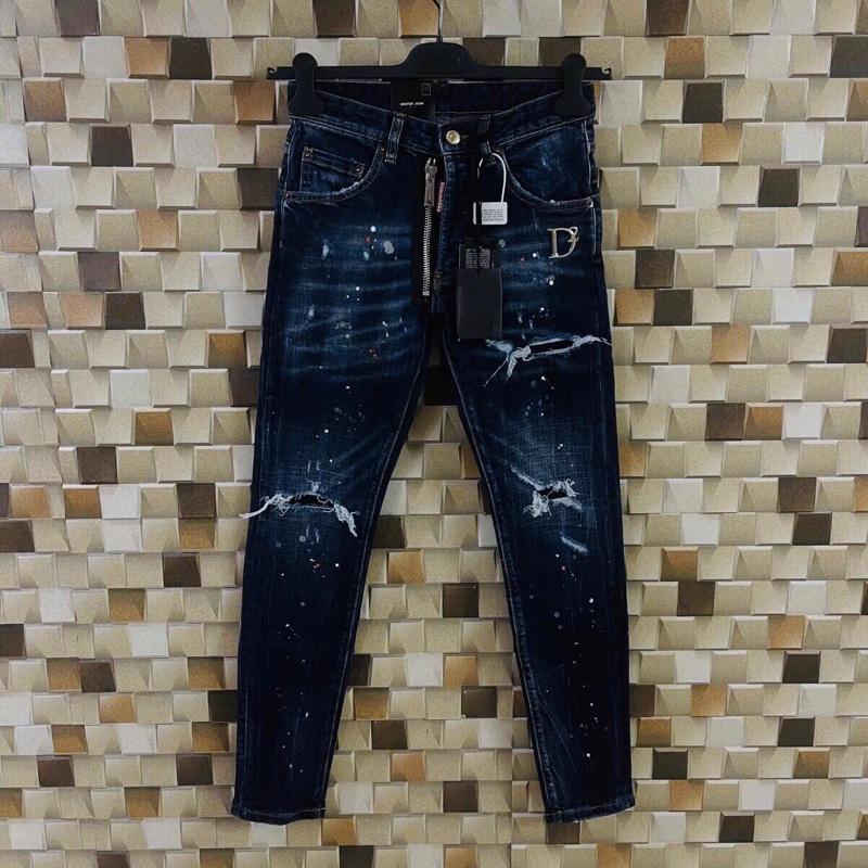 Quần jean nam DS, Q xanh đậm vảy sơn khoá lệch, logo D2 7983