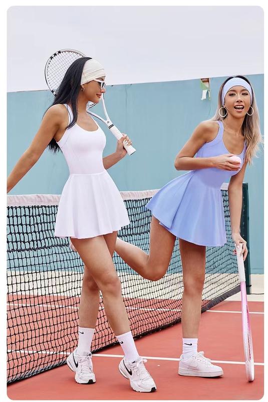 Product Introduction of Outdoor Sports Tennis Skirt One-Piece Slim-Fit Anti-Exposure Fake Two-Piece Shorts One-Piece Fitness Yoga Wear Suit for Women 11