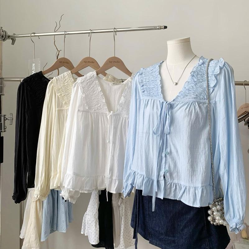 Áo Babydoll Tơ Đũi cổ V cột nơ ngực”LeMi Top” 4 màu siêu xinh style Ulzzang-Dành Cho Nữ