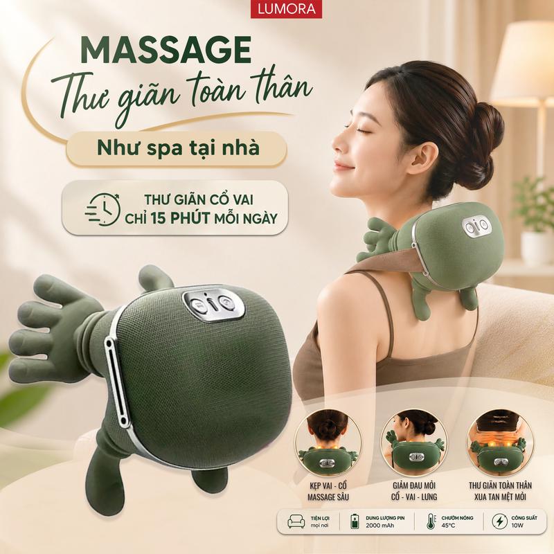Máy Mát Xa Con Cua Mô Phỏng Bàn Tay Xoa Bóp Cổ Vai Gáy, Thư Giãn Toàn Thân Như Đi Spa Kết Hợp Chườm Nóng