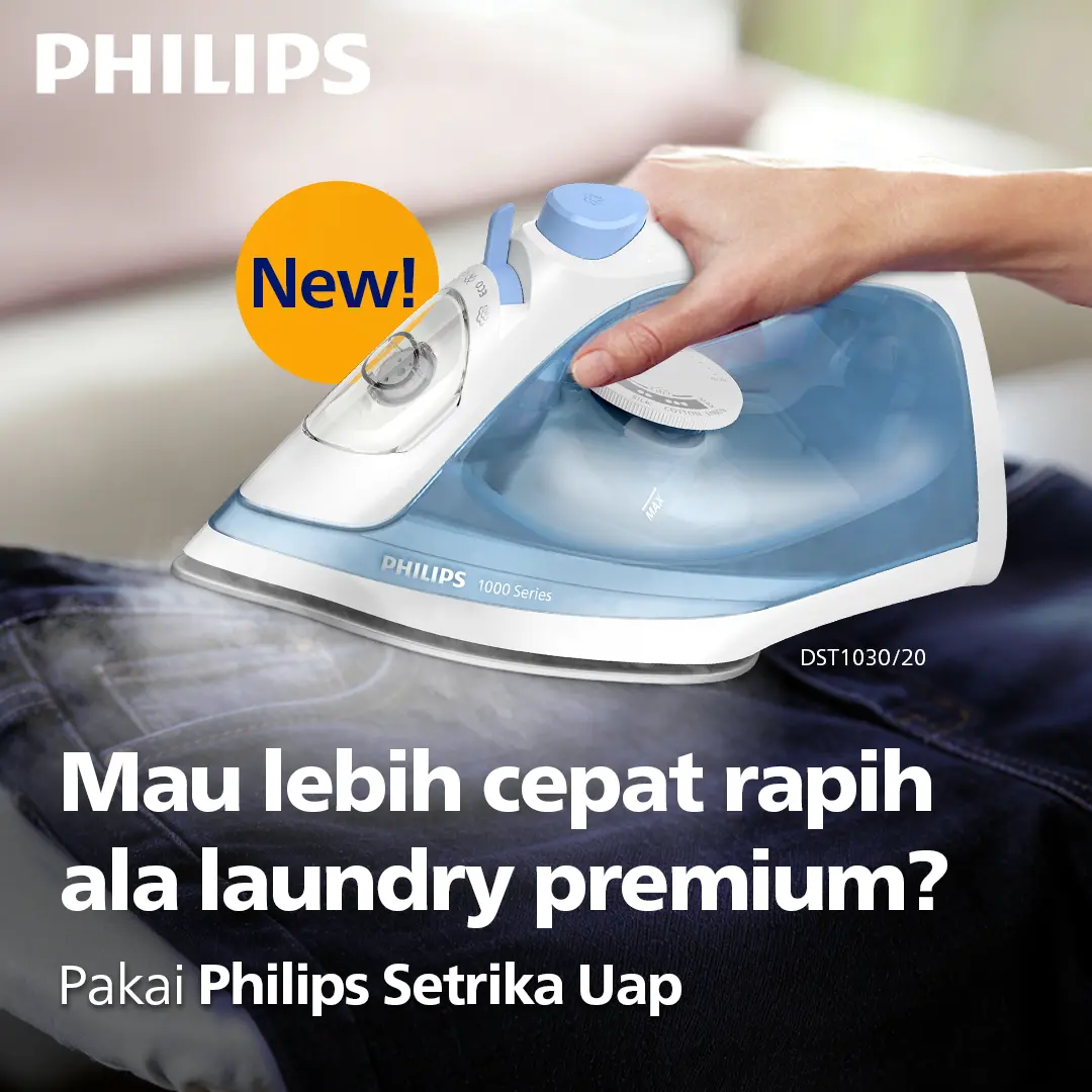 [Creator] Philips Setrika Uap DST1030/20 Biru - Lebih Cepat Rapih dengan Uap Optimal, Tapak Non-stick, Tangki Air Besar Philips Setrika Uap Setrika Philips Terbaru 2024 Strika Philips