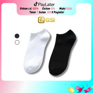 GSI Kaos Kaki Polos Import Pendek Sepatu Dewasa 0000 Wanita Hitam Ankle Motif Putih Semata Bunga Panjang