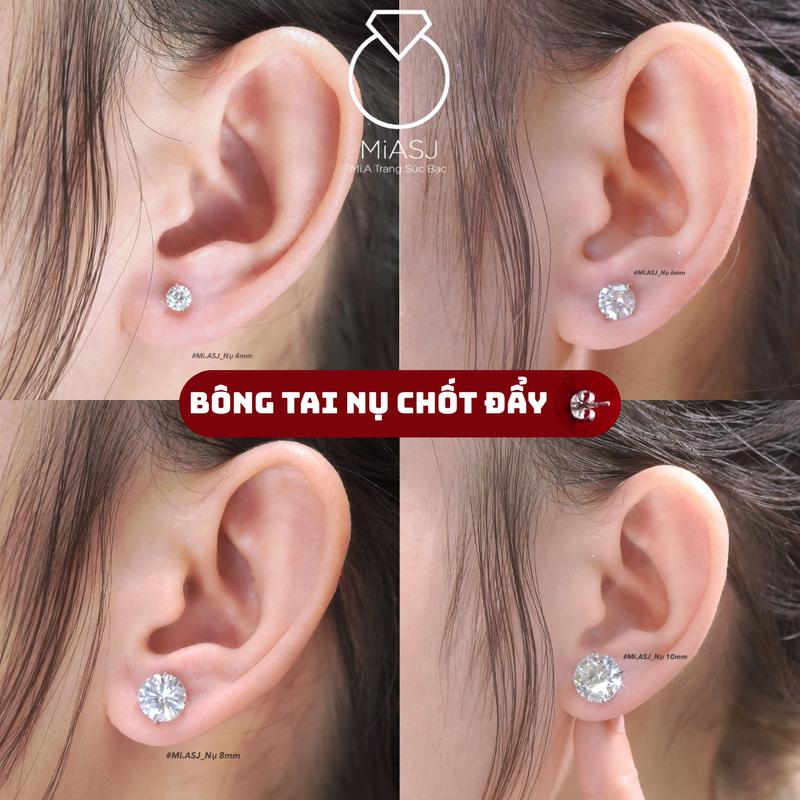 LIVESTREAM Bông khuyên tai hột nụ tròn chốt đẩy Bạc Ý S925 đá CZ6A cao cấp nhiều size | MiA Trang sức bạc