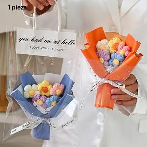 Ramo pequeño de hilo tejido simulado colorido, ramo de flores artificiales con bolsa de regalo, regalo de cumpleaños, regalo de fiesta, decoración para el hogar, fruta